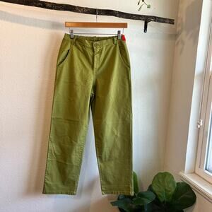Dr. Bloom Pantalon Green Cotton High Rise Wide Leg Barcelona Pants Size M/L NEW